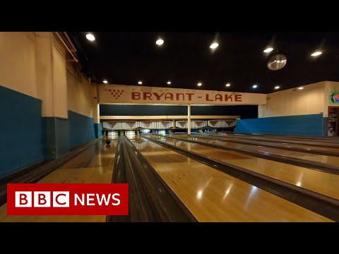 One-shot drone footage show inside of US bowling alley – BBC News