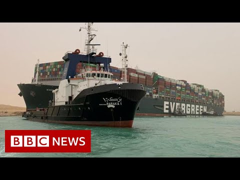 Suez Canal blocked after huge container ship wedged across it  – BBC News