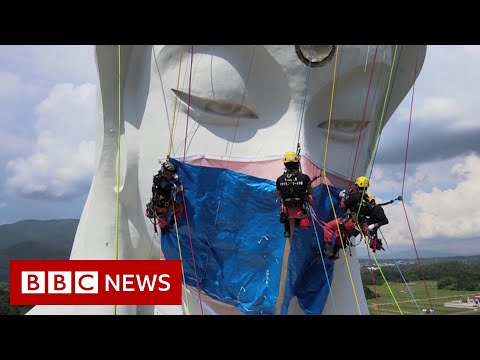 Giant Buddhist statue gets Covid face mask in Japan – BBC News