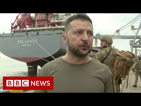 Ukraine’s President Zelensky visits Odessa port ahead of first grain exports for months – BBC News