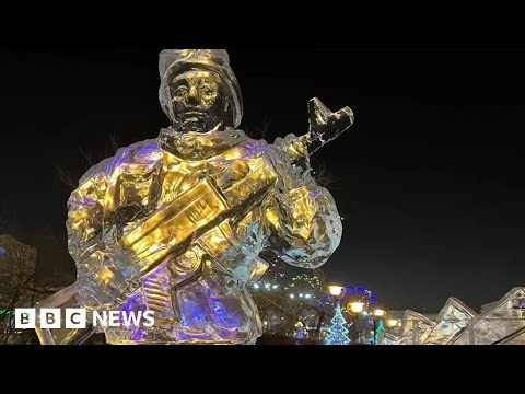 Christmas decorations replaced with ice sculptures of Russian soldiers – BBC News