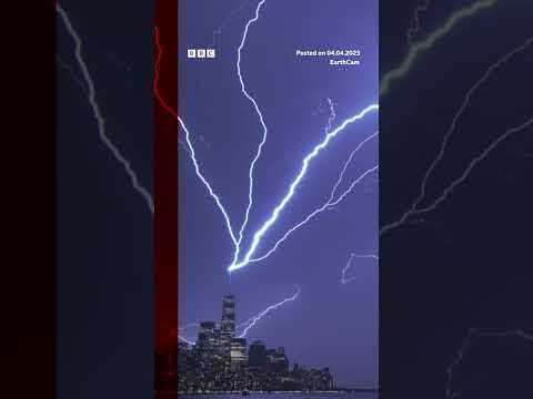 Massive lightning bolt hits One World Trade Center in New York. #Shorts #USA #BBCNews