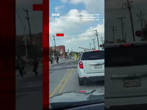 Passengers escape seconds before train hits their car. #Shorts #Texas #BBCNews