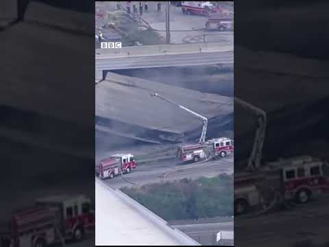 US highway collapses after oil tanker blaze #Shorts #Philadelphia #BBCNews