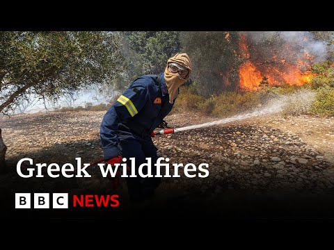 Thousands flee wildfires in Greece as heatwave continues – BBC News