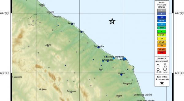 Terremoti, scossa magnitudo 3.9 nelle Marche