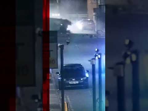 On-the-run driver crashes speeding car into UK shop. #Shorts #Swindon #BBCNews