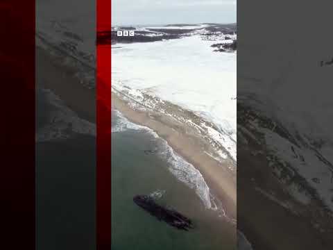 Ghostly shipwreck appears on beach of Cape Ray in Newfoundland, Canada. #Shorts #Canada #BBCNews