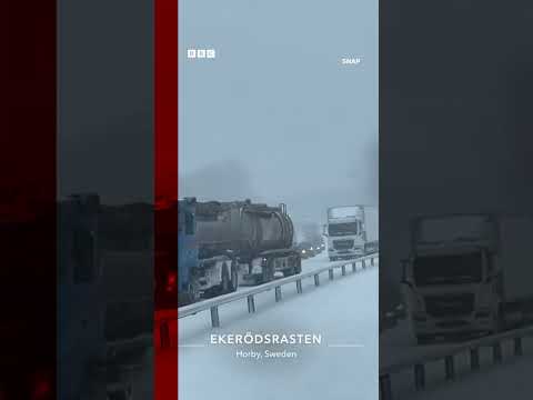 People were trapped in 1,000 vehicles in snow for more than 24 hours in Sweden. #Shorts #BBCNews