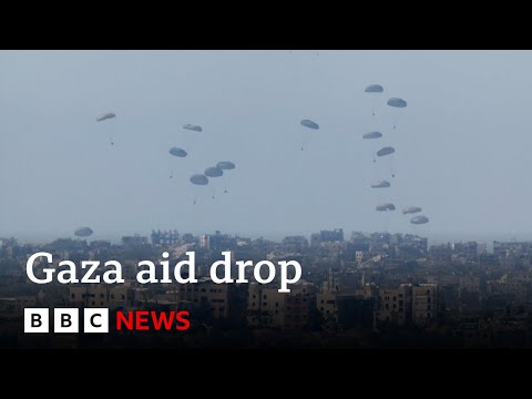 Gazans watch the skies to spot planes dropping US aid | BBC News