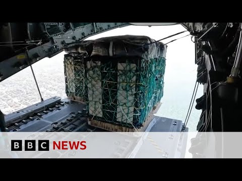 Biggest coalition aid airdrop into Gaza marks end of Ramadan | BBC News