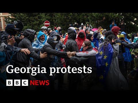 Georgia protests: Riot police face off against foreign influence bill demonstrators | BBC News