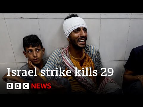 Israeli air strike kills 29 people at Gaza camp for displaced | BBC News