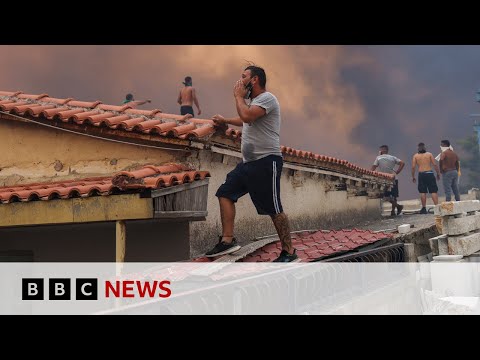 Athens wildfires continue to burn overnight | BBC News