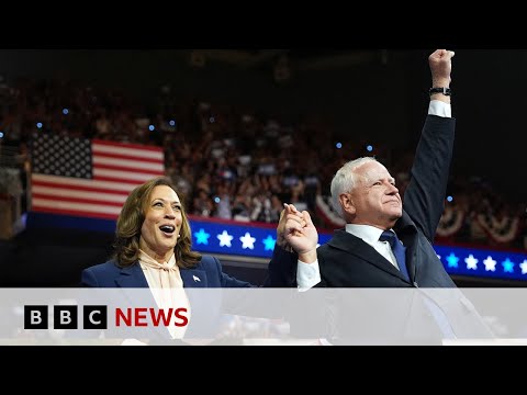 Harris and Walz hold first rally together as new Democratic ticket | BBC News