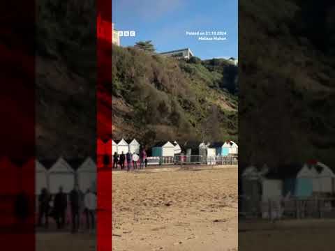 Woman and dog narrowly escape landslip on UK beach. #Landslide #UK #BBCNews