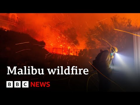 Evacuations ordered as wildfire spreads near Malibu | BBC News